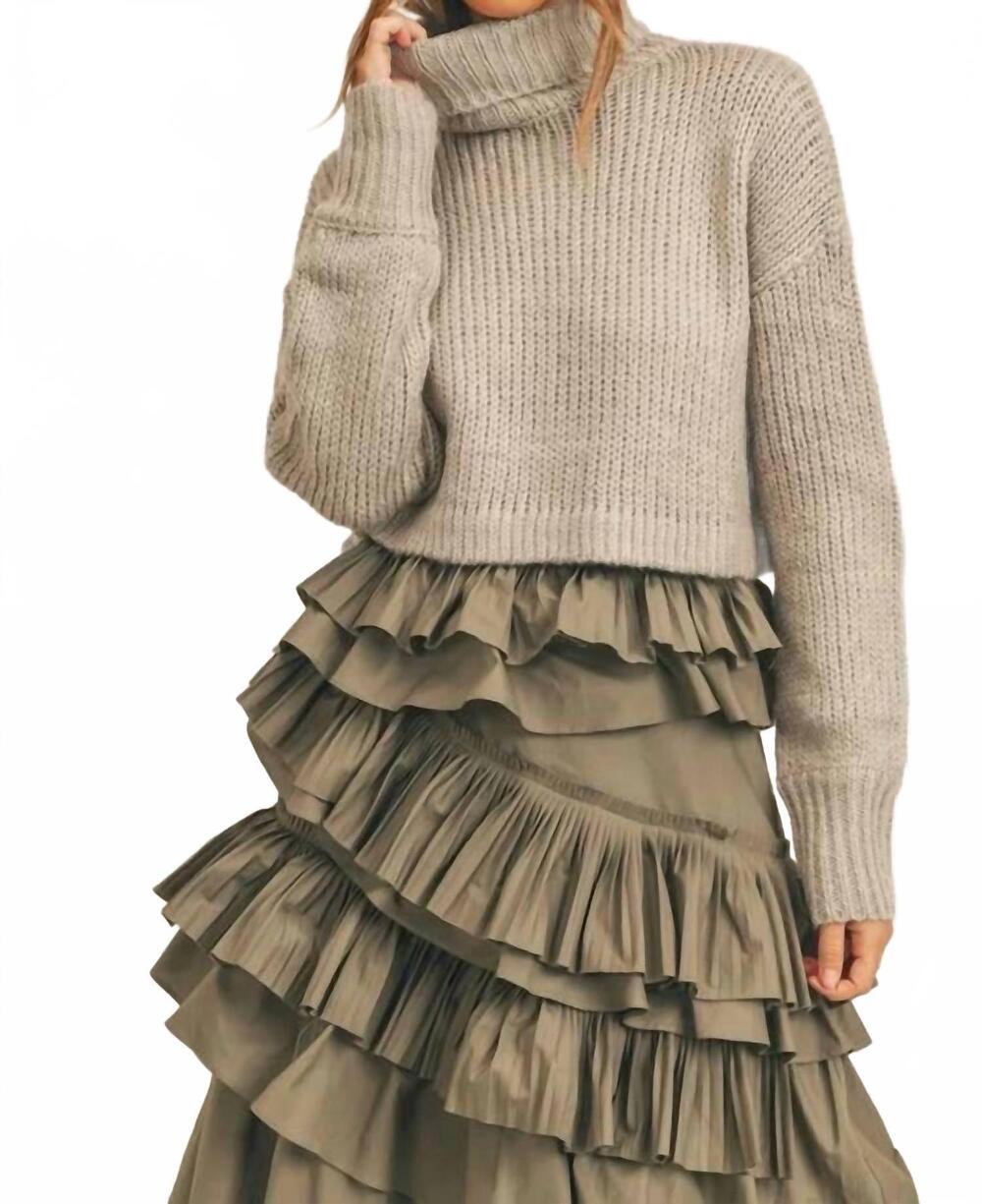 NEW MABLE cropped turtleneck sweater in h.grey